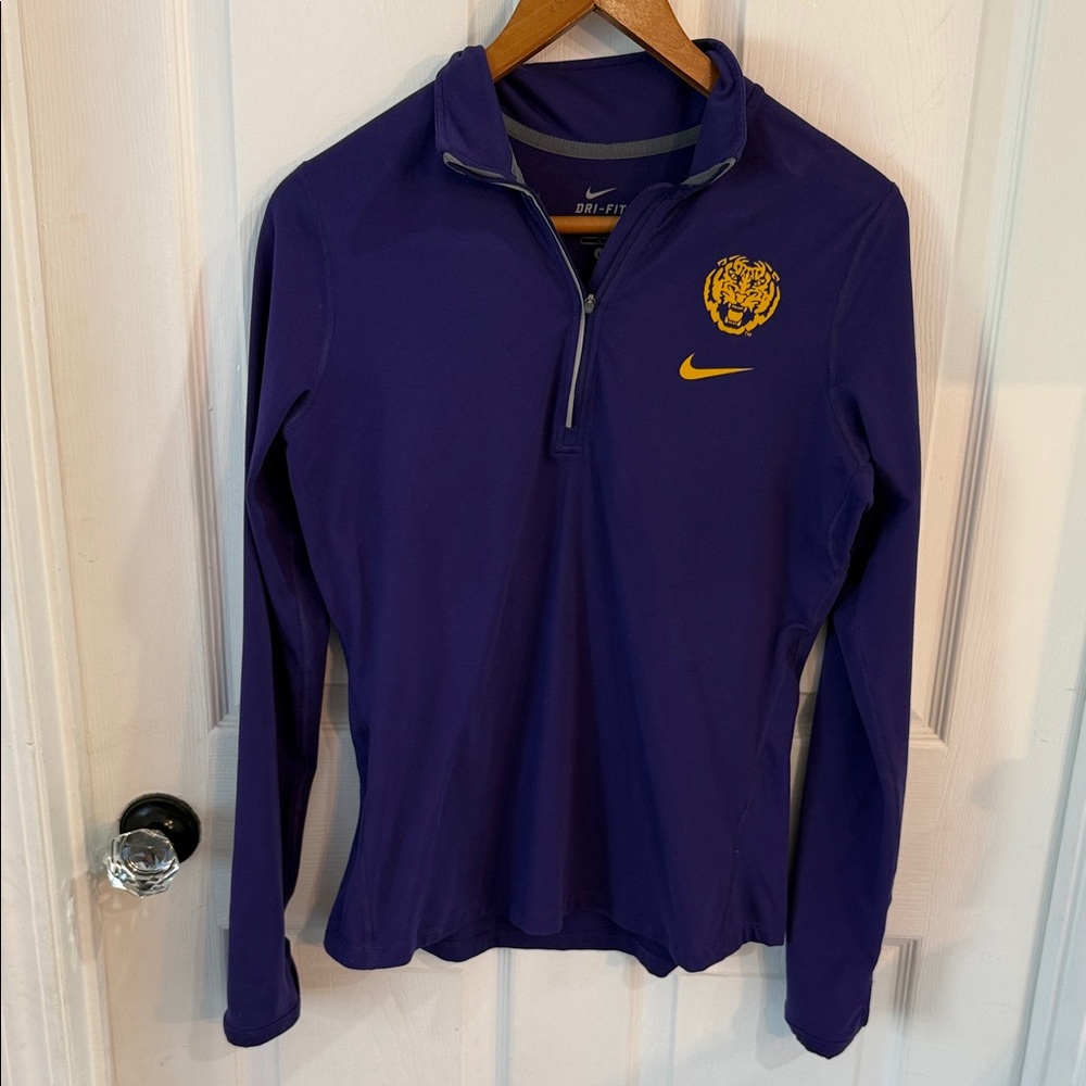 Nike Purple Long-Sleeve Dri-FIT Quarter-Zip with Yellow Tiger and Swoosh